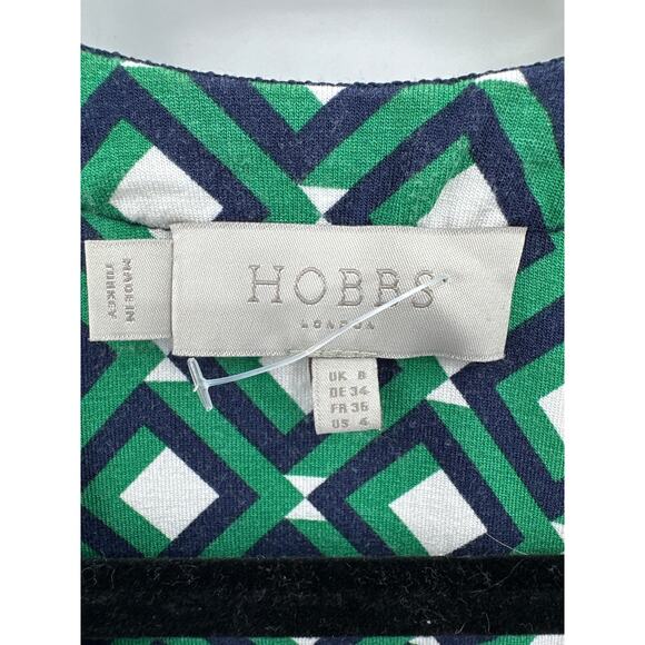 Hobbs London Jasmine Printed Wrap Dress Blue/ Green Geometric print Size 4 - Picture 5 of 8